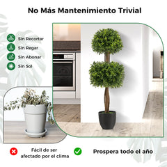 100 cm Árbol Artificial de Boj con Maceta Plantas Falsas Resistentes a los Rayos UV Decoración Interior y Exterior de Hogar y Jardín