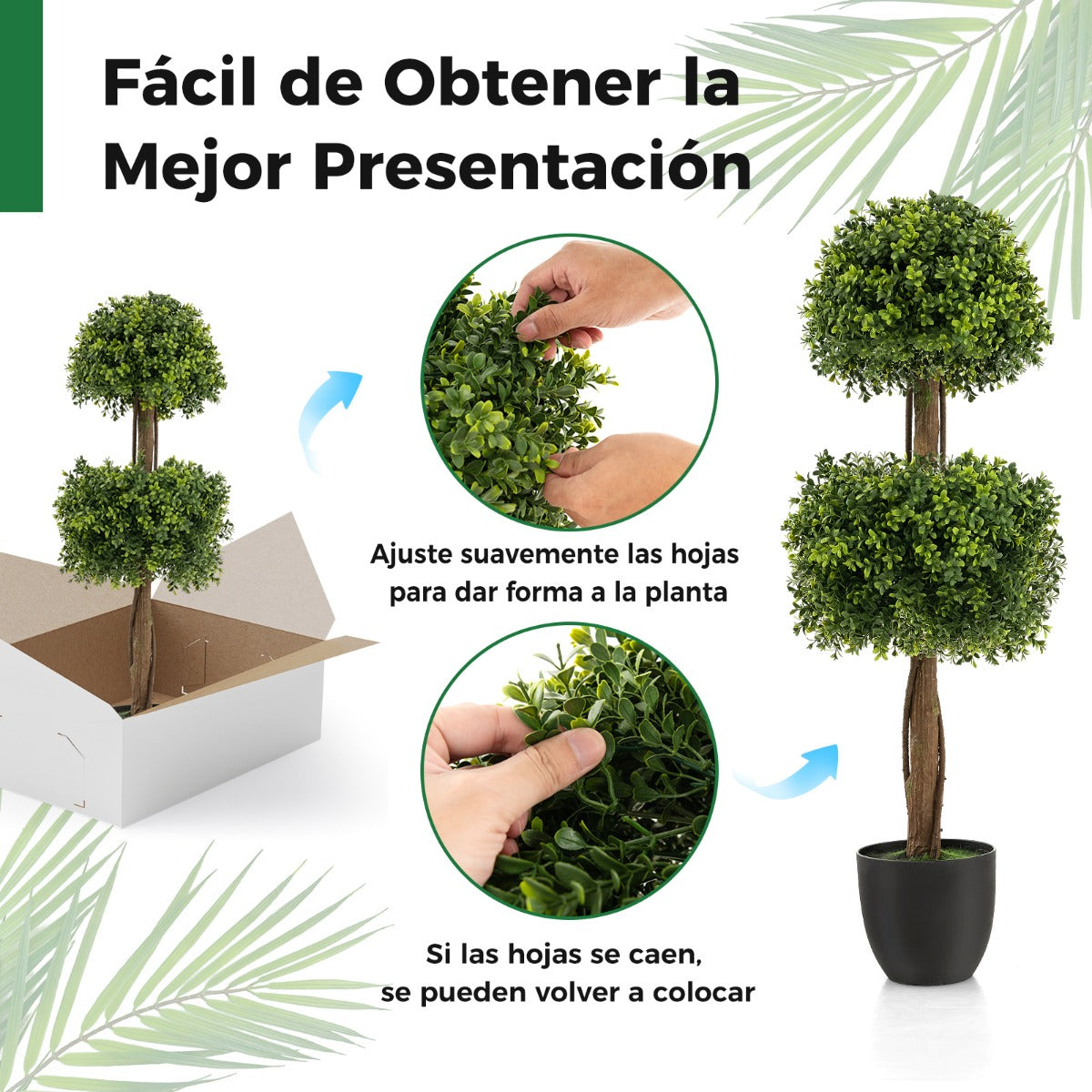 100 cm Árbol Artificial de Boj con Maceta Plantas Falsas Resistentes a los Rayos UV Decoración Interior y Exterior de Hogar y Jardín