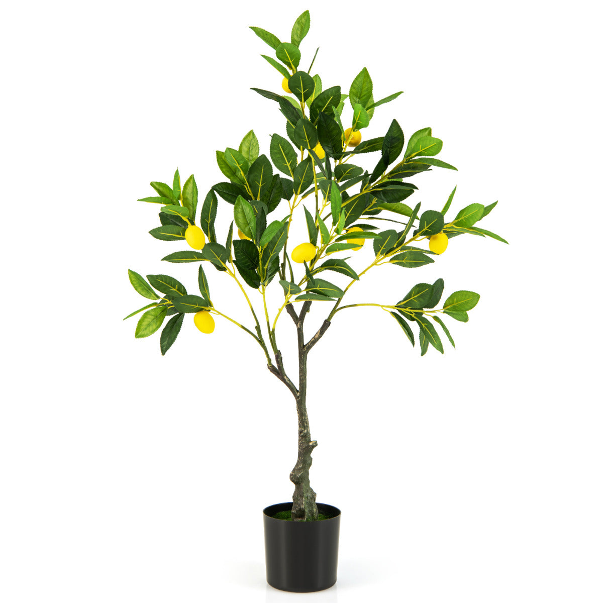 Limonero Artificial de 80 cm Planta de Limón Falsa con Frutas Maceta de Cemento Decoración para Interior Hogar Salón Oficina