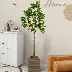 Limonero Artificial de 160 cm Planta de Limón Falsa con Frutas Maceta de Cemento Decoración para Interior Hogar Salón Oficina