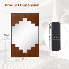 Espejo de Pared Rectangular con Marco en Forma de Llave de Piano Gancho Bidireccional para Sala de Estar Dormitorio 95 x 60 cm Negro