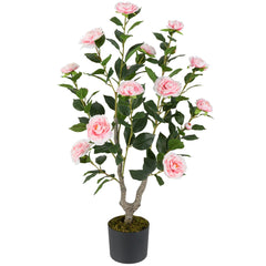 Árbol Artificial de Camelia 90 cm Planta Floral en Maceta de Vivero Decoración para Hogar Salón-Rosa