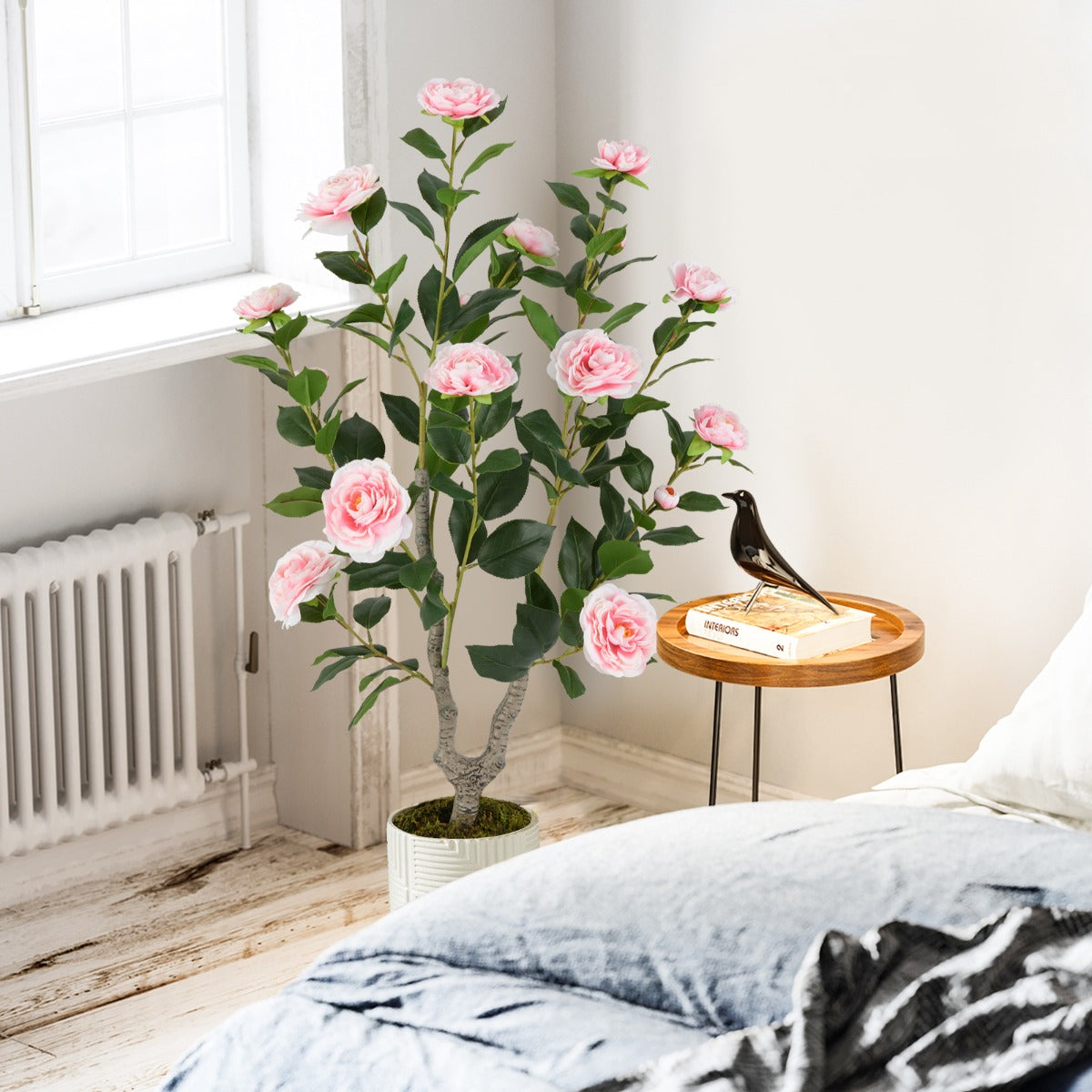 Árbol Artificial de Camelia 90 cm Planta Floral en Maceta de Vivero Decoración para Hogar Salón-Rosa