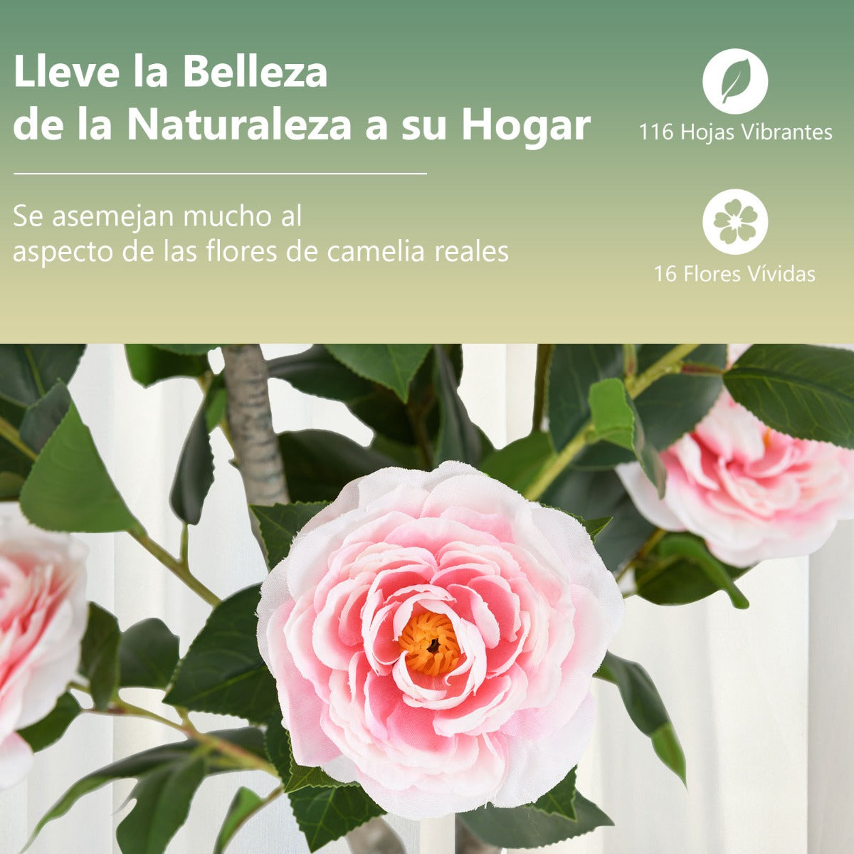 Árbol Artificial de Camelia 90 cm Planta Floral en Maceta de Vivero Decoración para Hogar Salón-Rosa