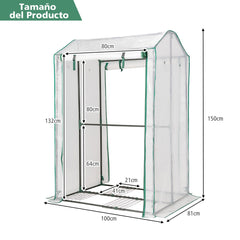 Invernadero de Jardín con 2 Puertas de Cremallera Enrollables Cobertura en PE Duradera y 8 Hoyos Estructura en Acero 100 x 81 x 150 cm