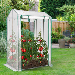 Invernadero de Jardín con 2 Puertas de Cremallera Enrollables Cobertura en PE Duradera y 8 Hoyos Estructura en Acero 100 x 81 x 150 cm