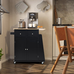 Isla de Cocina con Ruedas Almacenamiento Carro para Comedor Encimera de Madera Caucho 2 Cajones Especiero 88 cm x 45 cm x 89,5 cm Negro