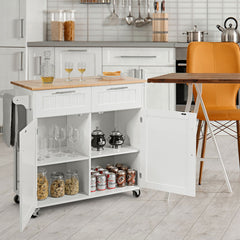 Isla de Cocina Carro Giratorio con Cajones de Almacenamiento y Armarios 4 Ruedas Toallero para Comedor 94 x 45 x 94,5 cm Blanco