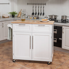 Isla de Cocina Carro Giratorio con Cajones de Almacenamiento y Armarios 4 Ruedas Toallero para Comedor 94 x 45 x 94,5 cm Blanco