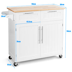 Isla de Cocina Carro Giratorio con Cajones de Almacenamiento y Armarios 4 Ruedas Toallero para Comedor 94 x 45 x 94,5 cm Blanco