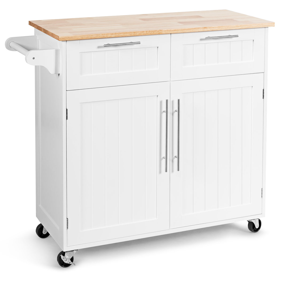 Isla de Cocina Carro Giratorio con Cajones de Almacenamiento y Armarios 4 Ruedas Toallero para Comedor 94 x 45 x 94,5 cm Blanco