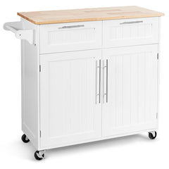 Isla de Cocina Carro Giratorio con Cajones de Almacenamiento y Armarios 4 Ruedas Toallero para Comedor 94 x 45 x 94,5 cm Blanco