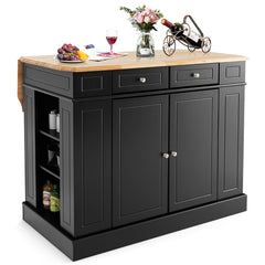 Carrito de Cocina con Almacenamiento Encimera de Madera Cajones Estantes Laterales 2 Puertas y Estantes Ajustables de 3 Niveles Negro