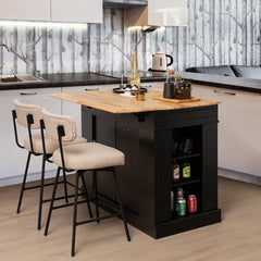 Carrito de Cocina con Almacenamiento Encimera de Madera Cajones Estantes Laterales 2 Puertas y Estantes Ajustables de 3 Niveles Negro
