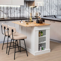 Carrito de Cocina con Almacenamiento Encimera de Madera Cajones Estantes Laterales 2 Puertas y Estantes Ajustables de 3 Niveles Blanco