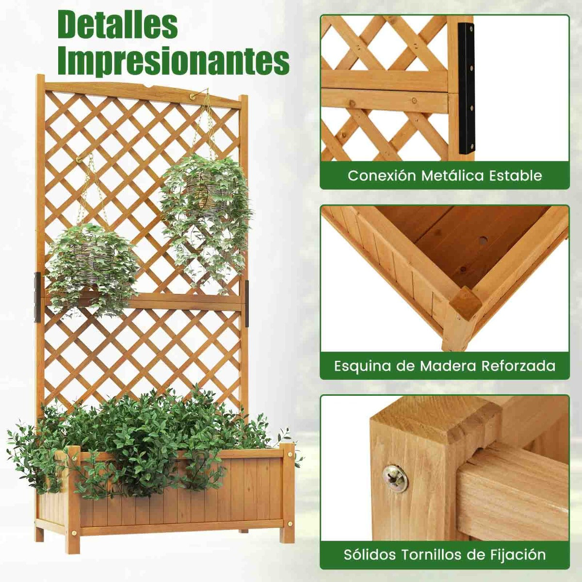 Jardinera Elevado con Caja de Cultivo y Orificios de Drenaje Macetero Vertical de Madera de Pie de 180 cm para Patio y Jardín Naranja