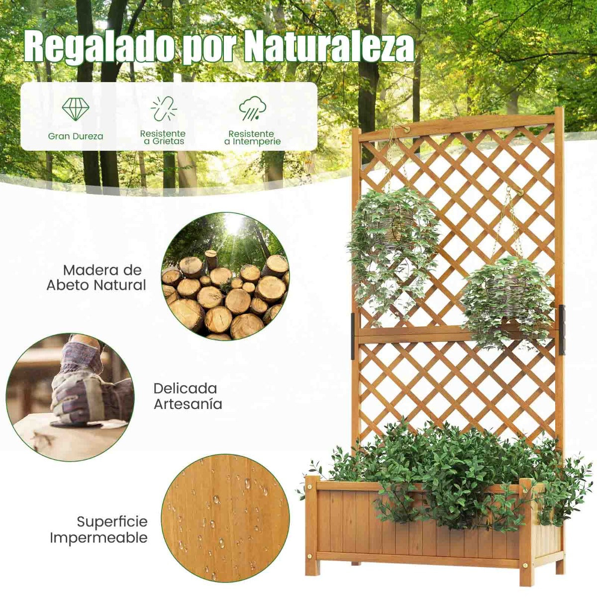 Jardinera Elevado con Caja de Cultivo y Orificios de Drenaje Macetero Vertical de Madera de Pie de 180 cm para Patio y Jardín Naranja