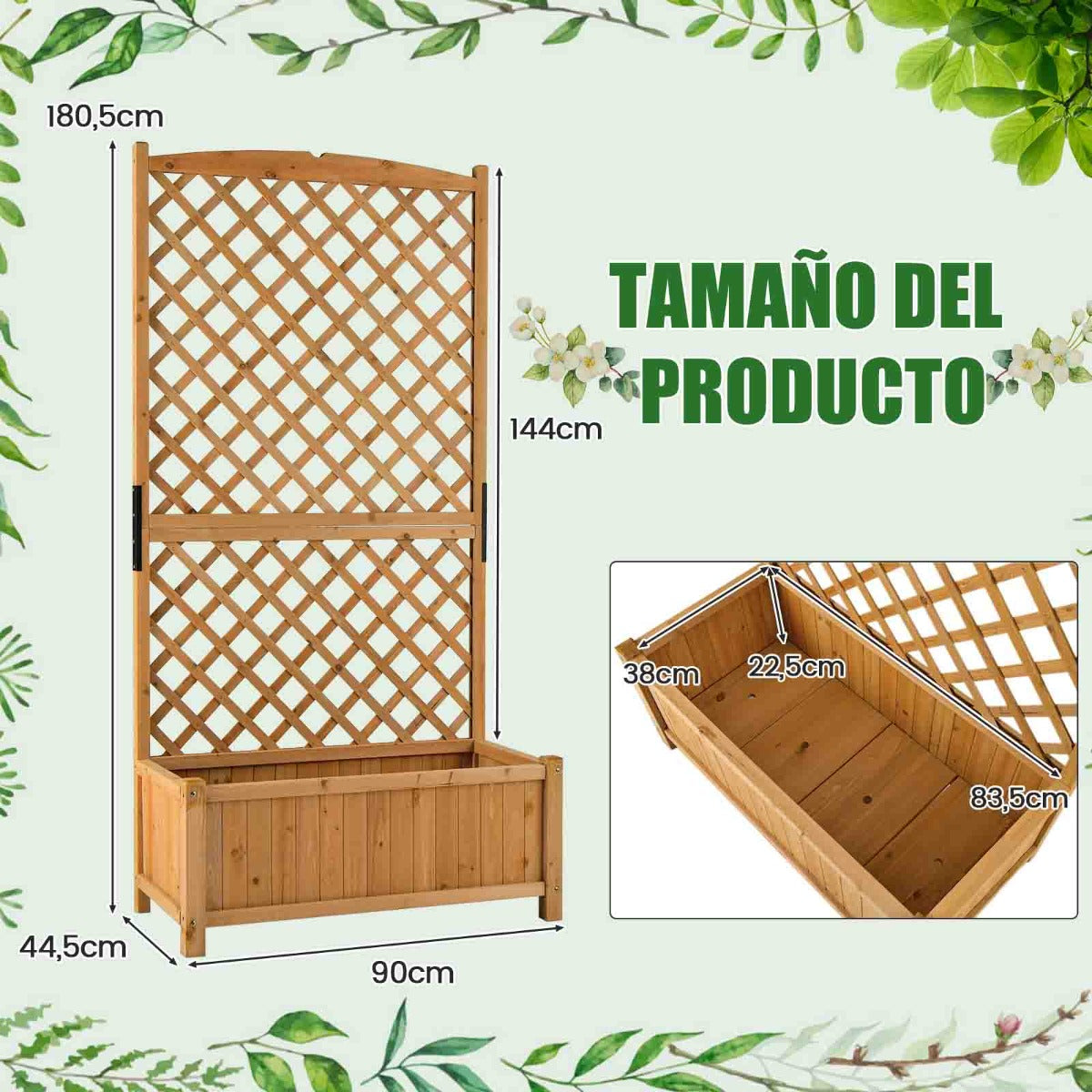 Jardinera Elevado con Caja de Cultivo y Orificios de Drenaje Macetero Vertical de Madera de Pie de 180 cm para Patio y Jardín Naranja