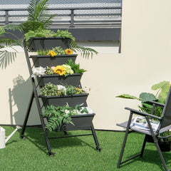Jardinera Vertical de 5 Capas con Ruedas y Agujeros de Drenaje Macetero Elevado para Flores de Hierbas Vegetales 57 x 68 x 117 cm Negro