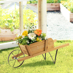 Jardinera de Madera Pino Carretilla para Interior Exterior con 9 Accesorios Magnéticos Rueda para Jardín Patio 69,5 x 26 x 29,5 cm Natural