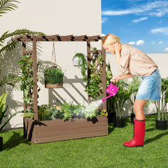 Jardinera Elevado con Enrejado Arqueado de Plantas Techo Colgante Macetero Orificios de Drenaje Contenedor Patio 100 x 44 x 113,5 cm Marrón