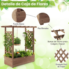 Jardinera Elevado con Enrejado Arqueado de Plantas Techo Colgante Macetero Orificios de Drenaje Contenedor Patio 100 x 44 x 113,5 cm Marrón