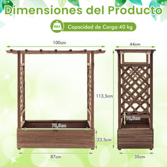Jardinera Elevado con Enrejado Arqueado de Plantas Techo Colgante Macetero Orificios de Drenaje Contenedor Patio 100 x 44 x 113,5 cm Marrón