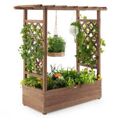 Jardinera Elevado con Enrejado Arqueado de Plantas Techo Colgante Macetero Orificios de Drenaje Contenedor Patio 100 x 44 x 113,5 cm Marrón