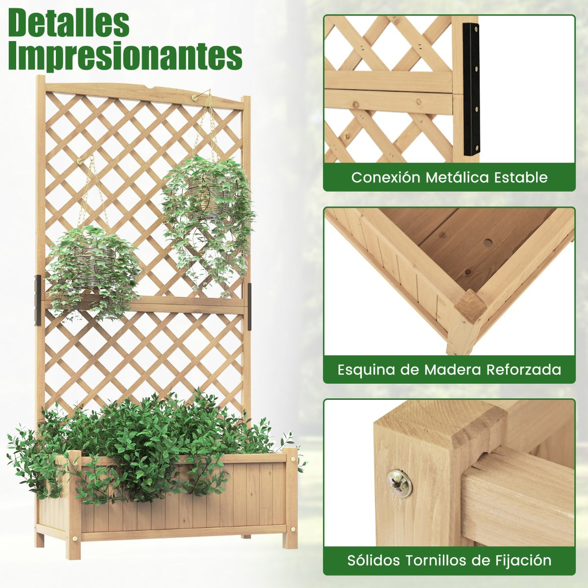 Jardinera Elevado con Caja de Cultivo y Orificios de Drenaje Macetero Vertical de Madera de Pie de 180 cm para Patio y Jardín Natural