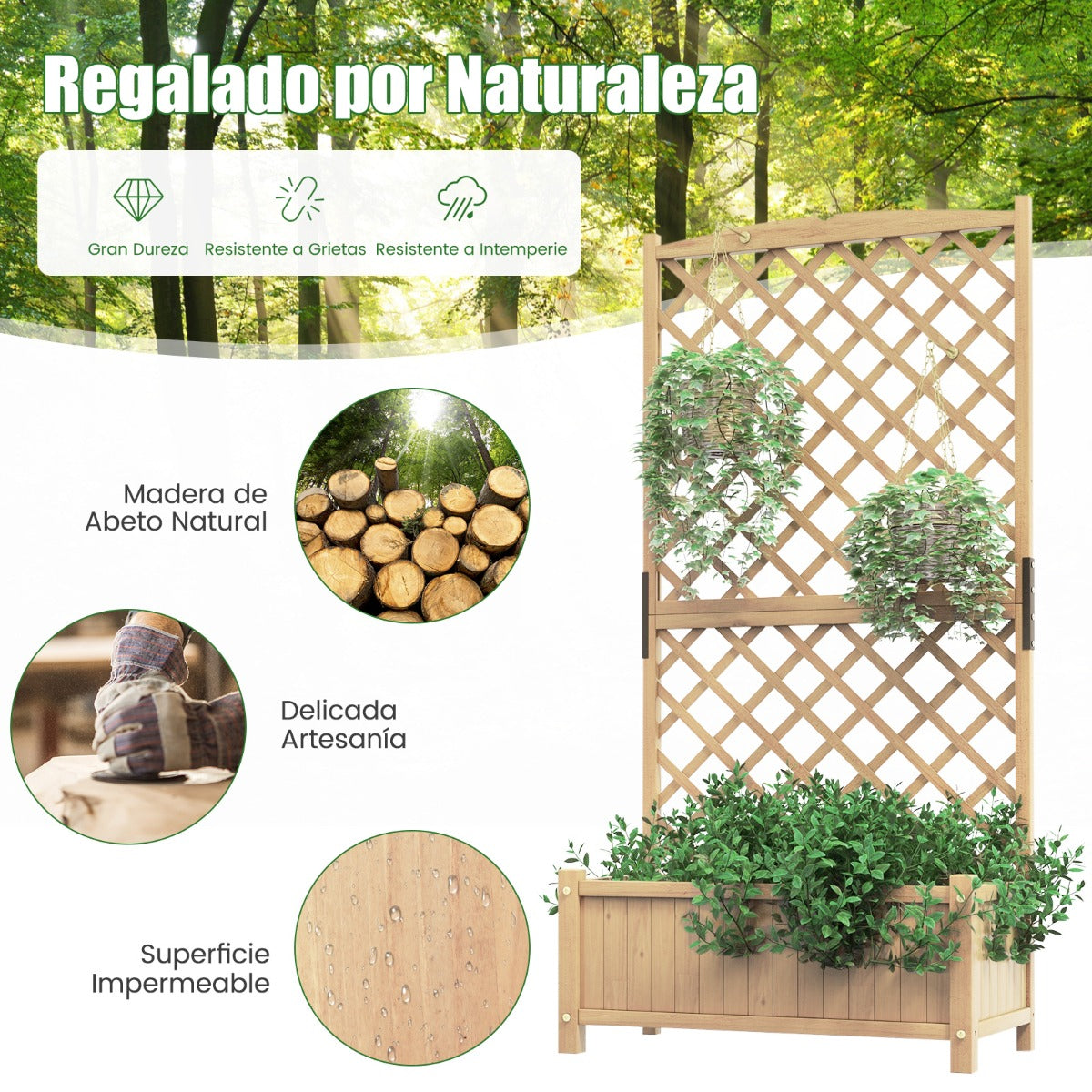 Jardinera Elevado con Caja de Cultivo y Orificios de Drenaje Macetero Vertical de Madera de Pie de 180 cm para Patio y Jardín Natural