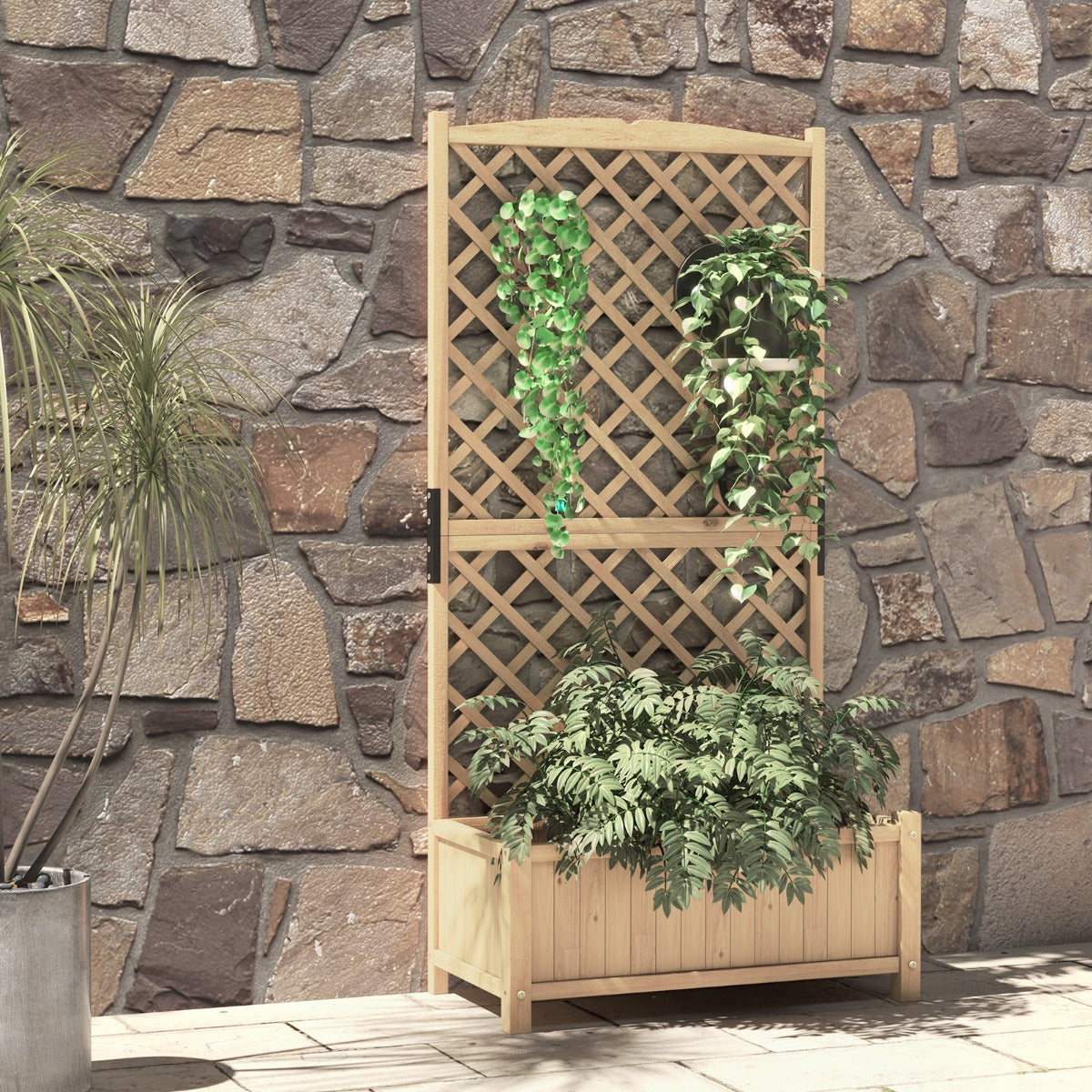 Jardinera Elevado con Caja de Cultivo y Orificios de Drenaje Macetero Vertical de Madera de Pie de 180 cm para Patio y Jardín Natural