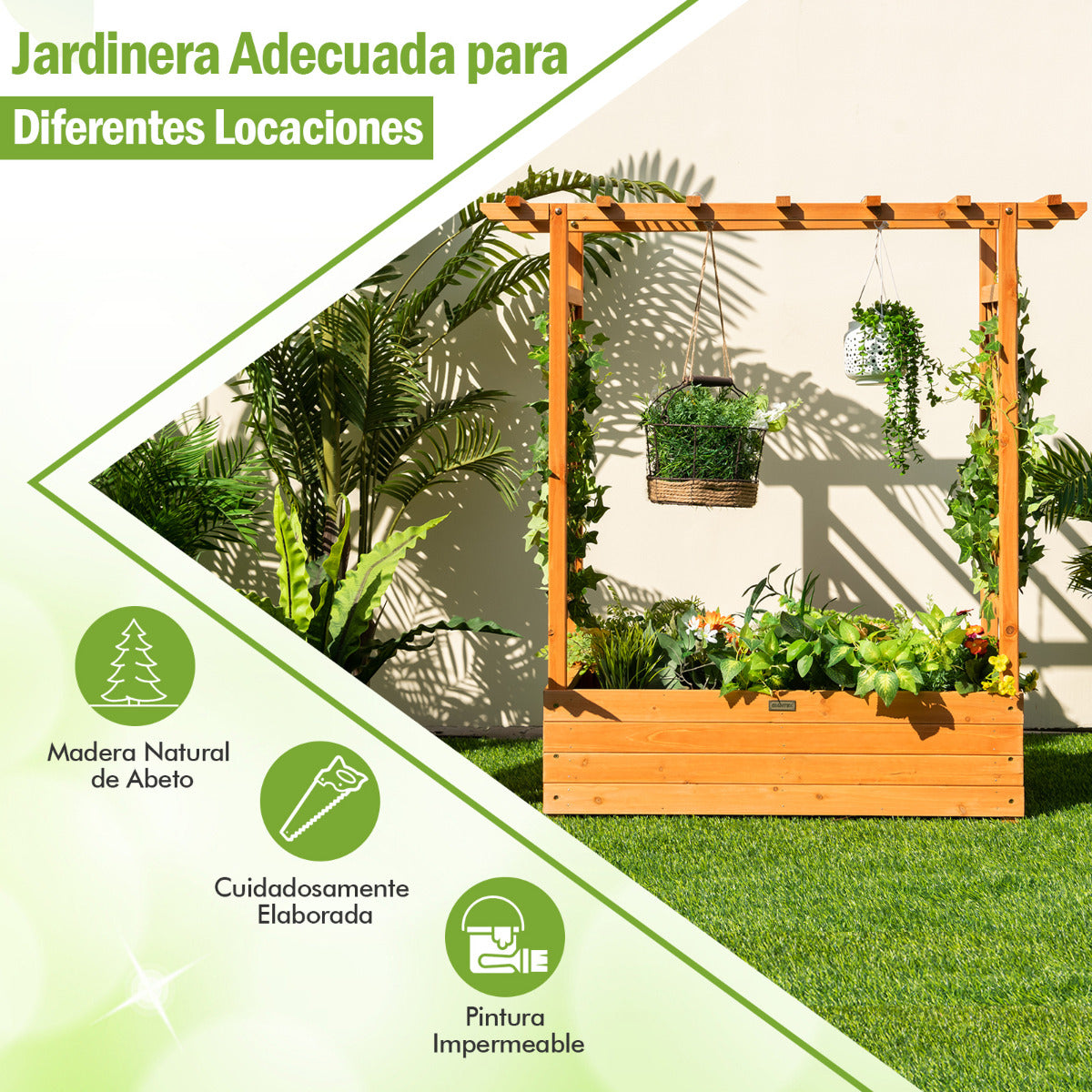 Jardinera Elevado con Enrejado Arqueado de Plantas Techo Colgante Macetero Orificios de Drenaje Contenedor Balcón Patio 100 x 44 x 113,5 cm
