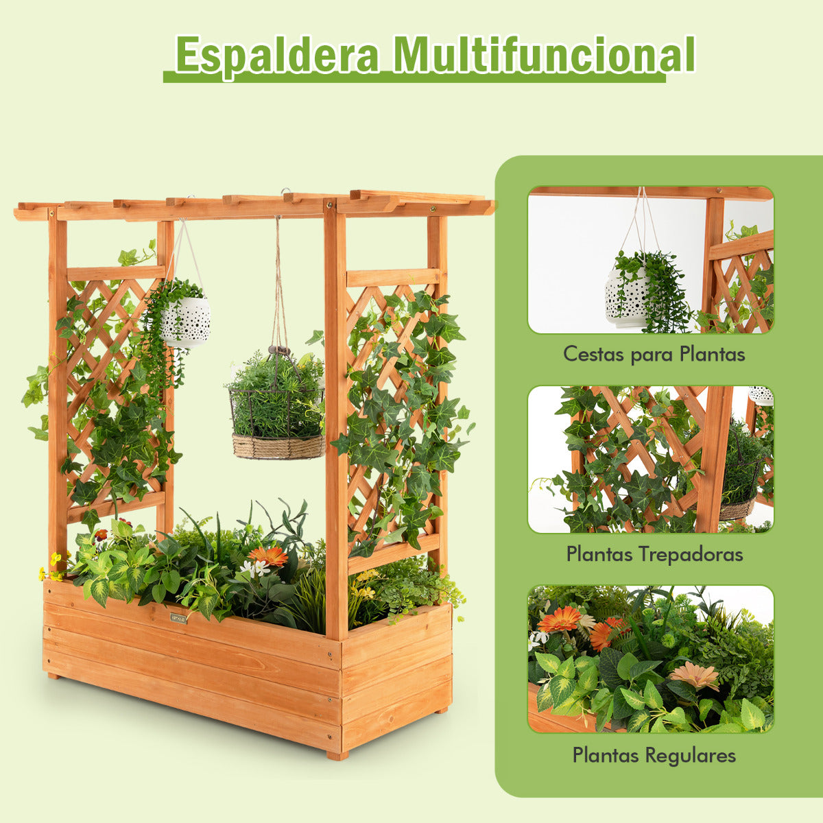 Jardinera Elevado con Enrejado Arqueado de Plantas Techo Colgante Macetero Orificios de Drenaje Contenedor Balcón Patio 100 x 44 x 113,5 cm