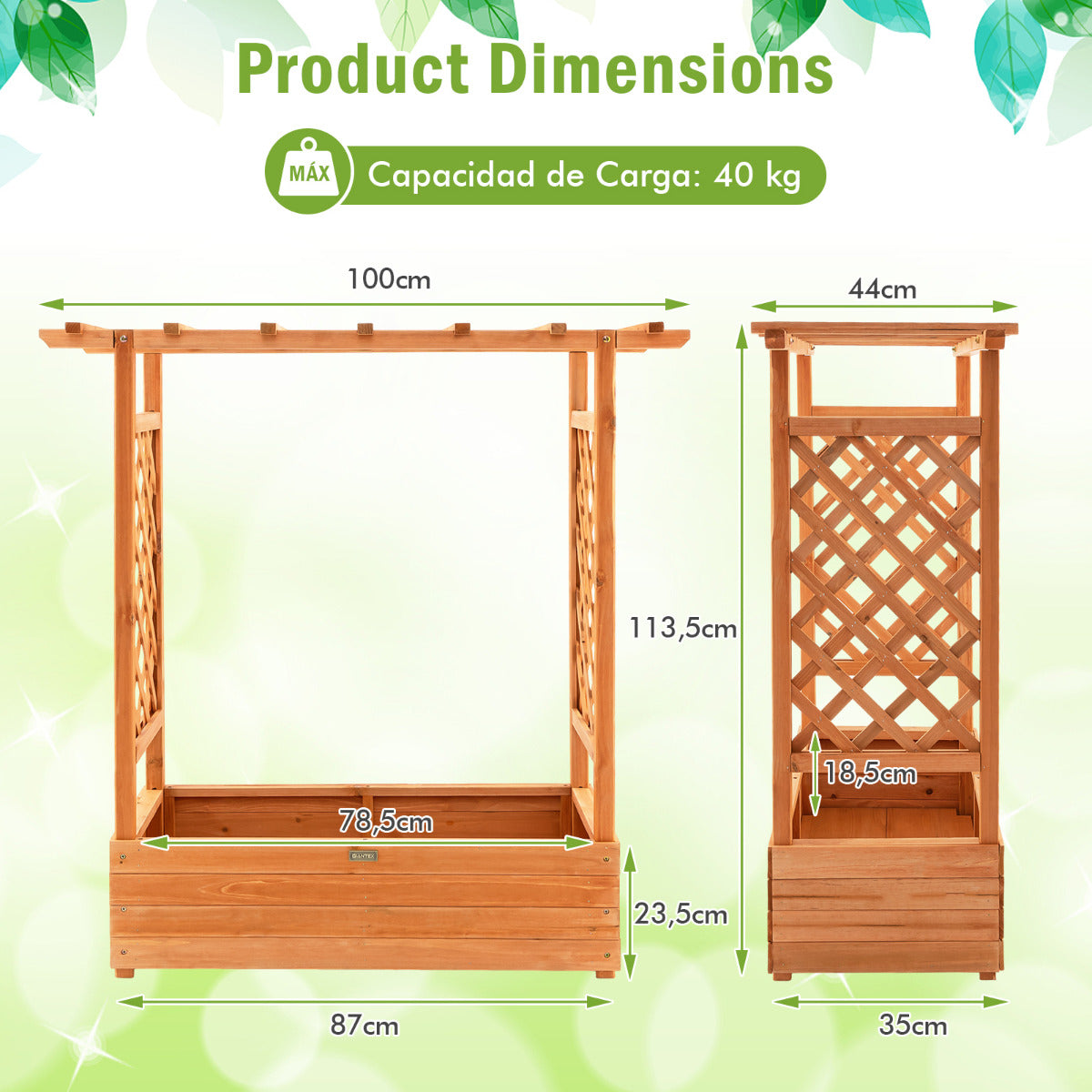 Jardinera Elevado con Enrejado Arqueado de Plantas Techo Colgante Macetero Orificios de Drenaje Contenedor Balcón Patio 100 x 44 x 113,5 cm