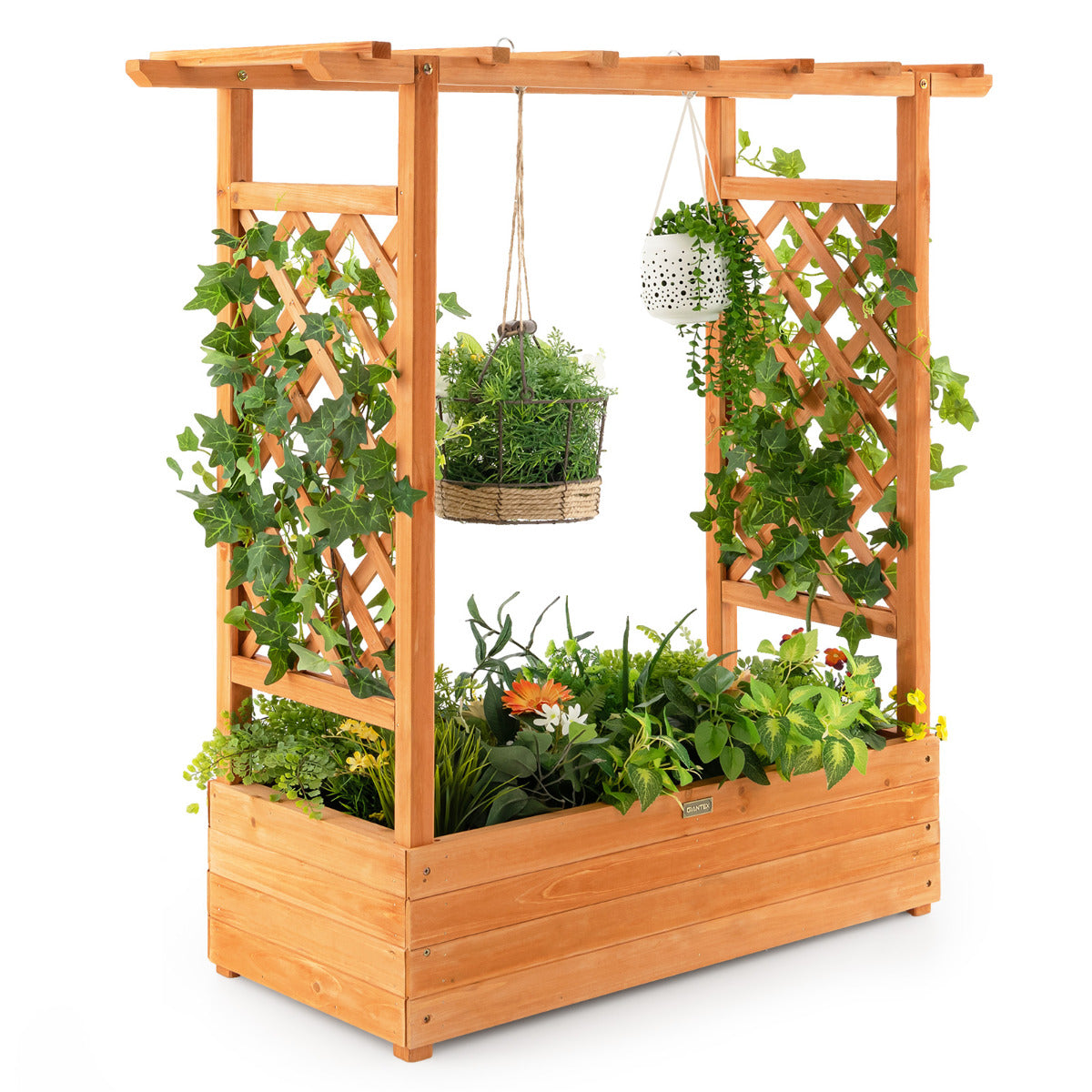 Jardinera Elevado con Enrejado Arqueado de Plantas Techo Colgante Macetero Orificios de Drenaje Contenedor Balcón Patio 100 x 44 x 113,5 cm