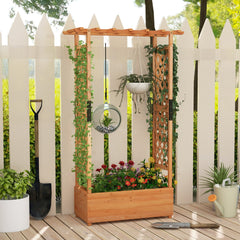 Jardinera Elevado de Madera con Enrejado de Arco Techo Colgante Macetero Orificio de Drenaje Contenedor para Patio 110 x 182 cm Naranja