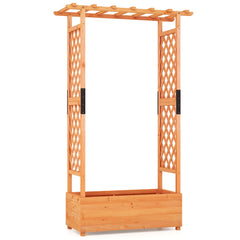 Jardinera Elevado de Madera con Enrejado de Arco Techo Colgante Macetero Orificio de Drenaje Contenedor para Patio 110 x 182 cm Naranja