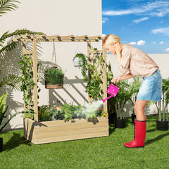 Jardinera Elevado con Enrejado Arqueado de Plantas Techo Colgante Macetero Orificios de Drenaje Contenedor Patio 100 x 44 x 113,5 cm Natural