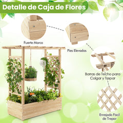 Jardinera Elevado con Enrejado Arqueado de Plantas Techo Colgante Macetero Orificios de Drenaje Contenedor Patio 100 x 44 x 113,5 cm Natural