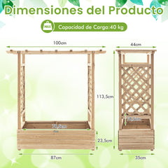 Jardinera Elevado con Enrejado Arqueado de Plantas Techo Colgante Macetero Orificios de Drenaje Contenedor Patio 100 x 44 x 113,5 cm Natural