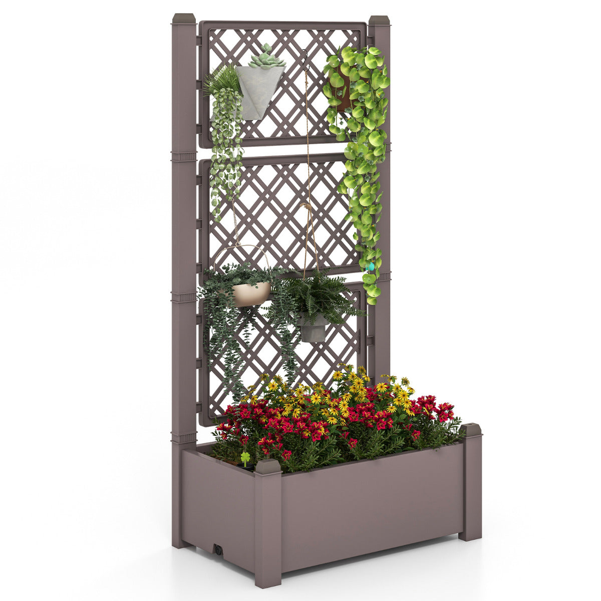 Jardinera con Enrejado de 3 Alturas Riego Automático Indicador de Nivel de Agua Divisores de Espacio Extraíbles 76 x 45 x 150 cm Marron