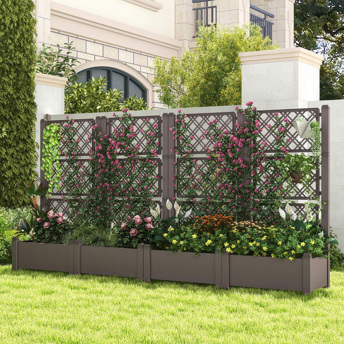 Jardinera con Enrejado de 3 Alturas Riego Automático Indicador de Nivel de Agua Divisores de Espacio Extraíbles 76 x 45 x 150 cm Marron
