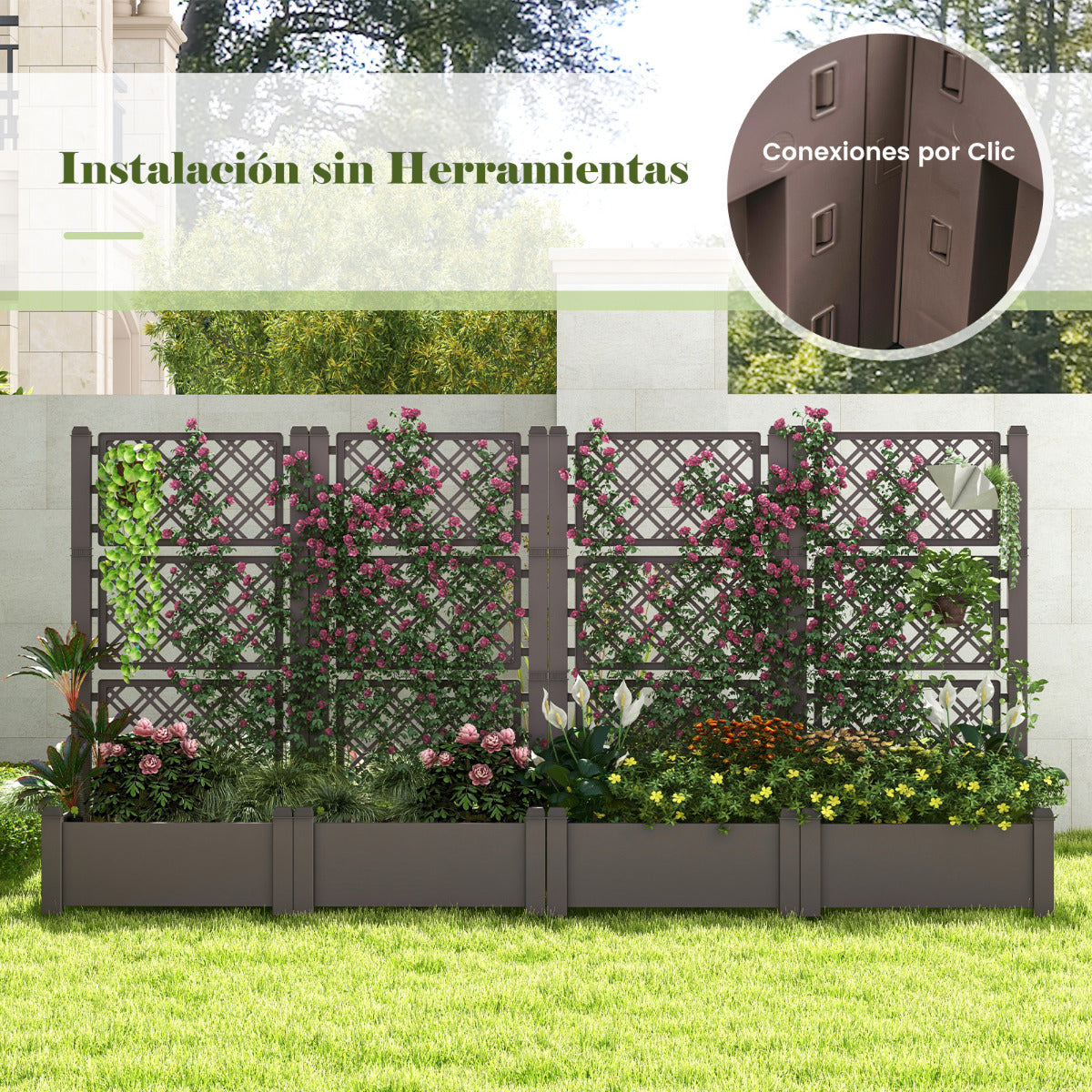 Jardinera con Enrejado de 3 Alturas Riego Automático Indicador de Nivel de Agua Divisores de Espacio Extraíbles 76 x 45 x 150 cm Marron