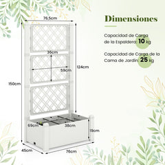 Jardinera con Enrejado de 3 Alturas Riego Automático Indicador de Nivel de Agua Divisores de Espacio Extraíbles 76 x 45 x 150 cm Blanco