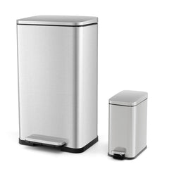 Juego Combinado de Botes de Basura de Acero con Escalones de 40L y 6L Cubos Interiores Desmontables Bote de Basura para Cocina Plata