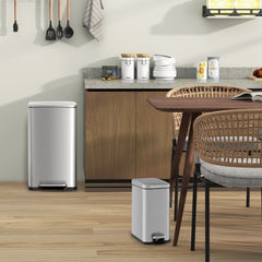 Juego Combinado de Botes de Basura de Acero con Escalones de 40L y 6L Cubos Interiores Desmontables Bote de Basura para Cocina Plata