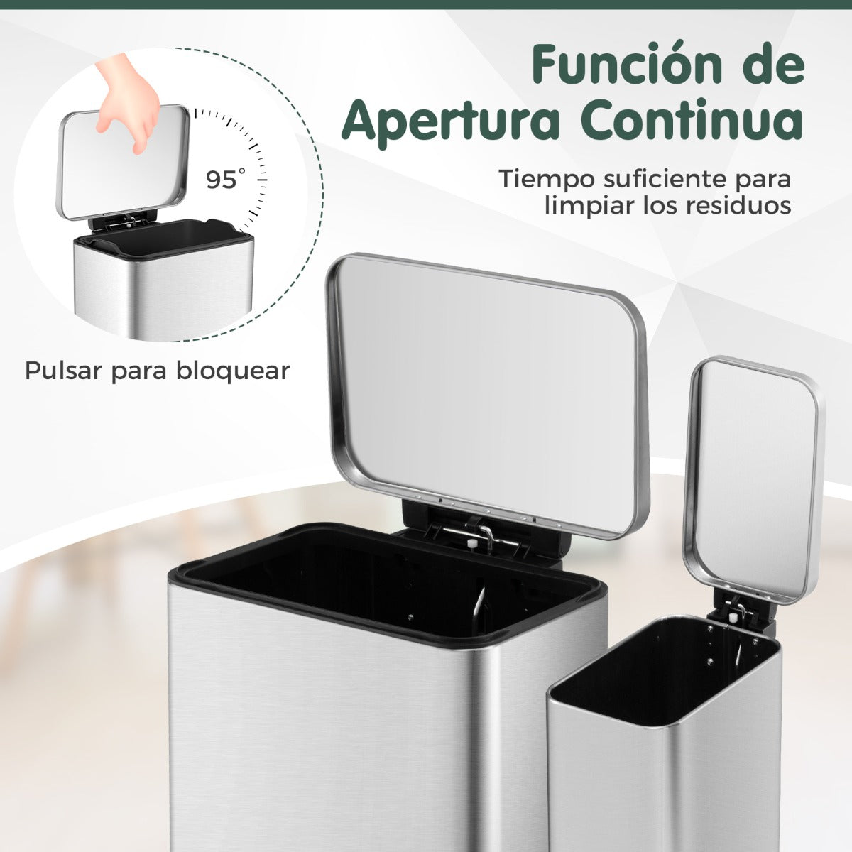 Juego Combinado de Botes de Basura de Acero con Escalones de 40L y 6L Cubos Interiores Desmontables Bote de Basura para Cocina Plata