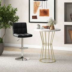 Juego de 1 Taburetes de Piel Sintética con Altura Ajustable Asiento Giratorio de 360° Reposapiés y Base Metálica Silla de Comedor Negro