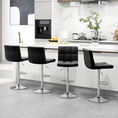 Juego de 1 Taburetes de Piel Sintética con Altura Ajustable Asiento Giratorio de 360° Reposapiés y Base Metálica Silla de Comedor Negro