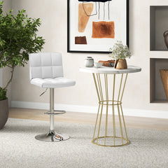 Juego de 1 Taburetes de Piel Sintética con Altura Ajustable Asiento Giratorio de 360° Reposapiés y Base Metálica Silla de Comedor Blanco